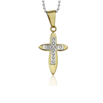 En stock pendentif en or 14k en cristal d&#39;acier inoxydable, simple pendentif croix